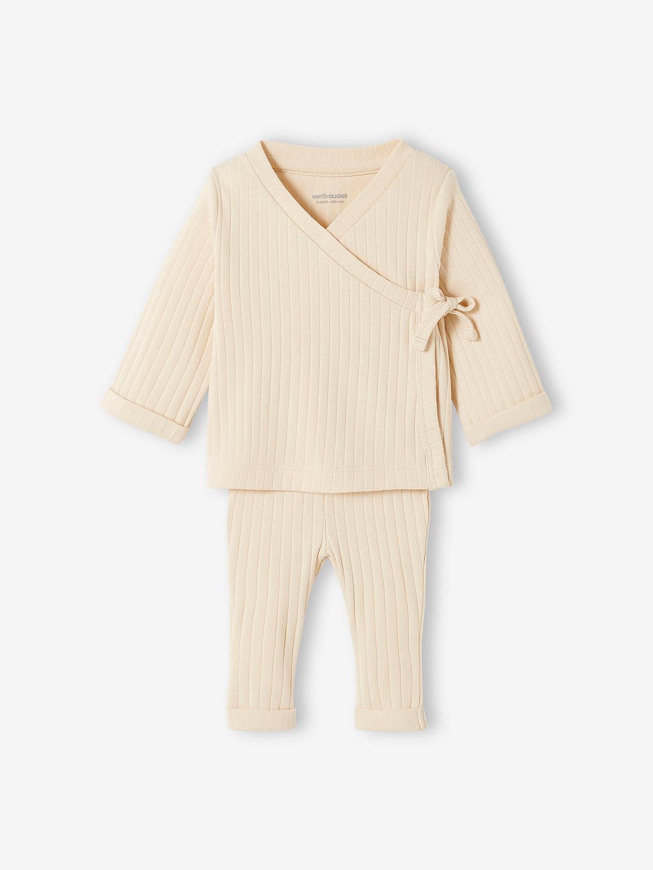 Ensemble en maille côtelée T-shirt et pantalon bébé sable