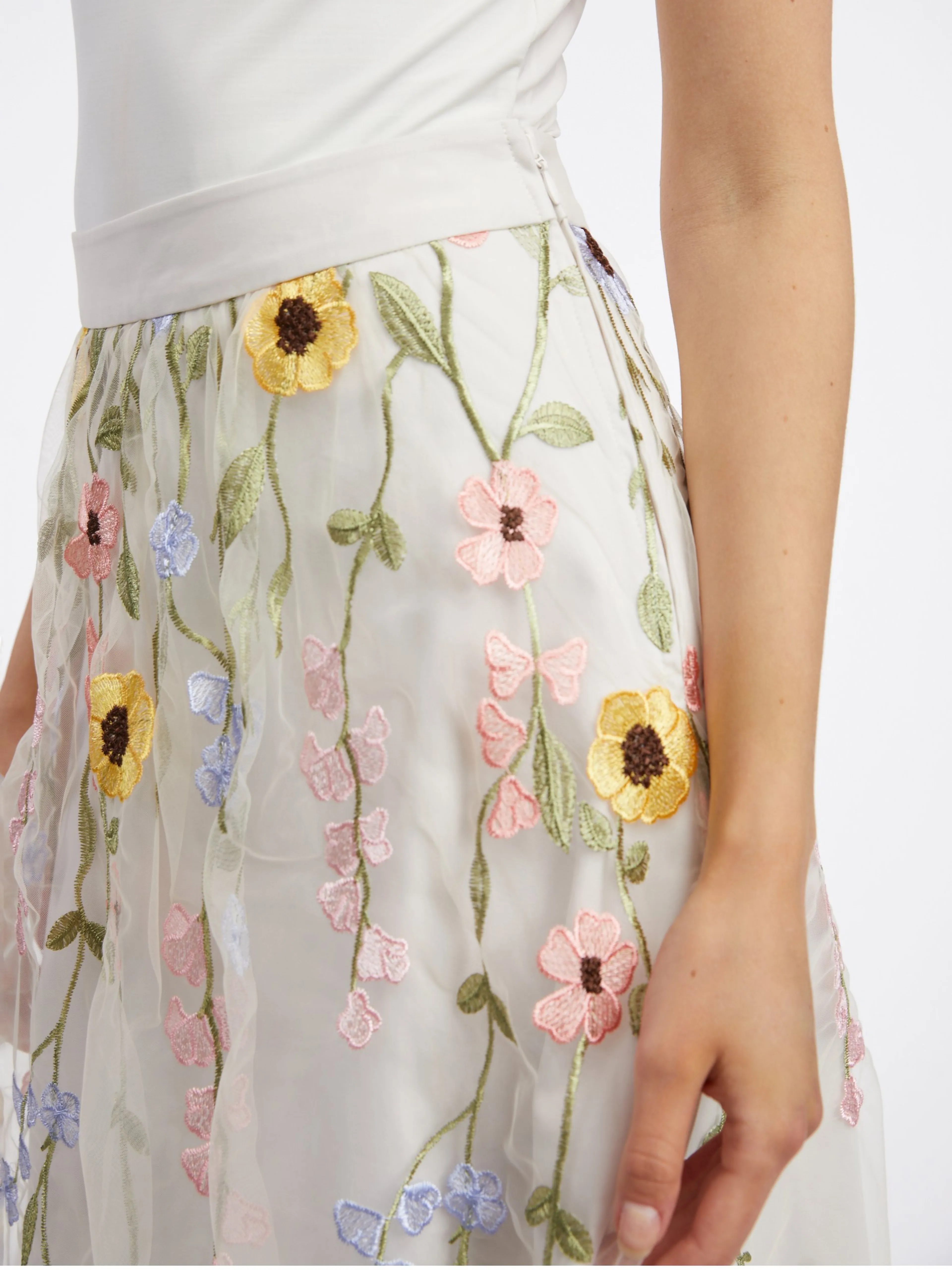 Cremefarbener Damen-Midirock mit Blumenmuster ORSAY