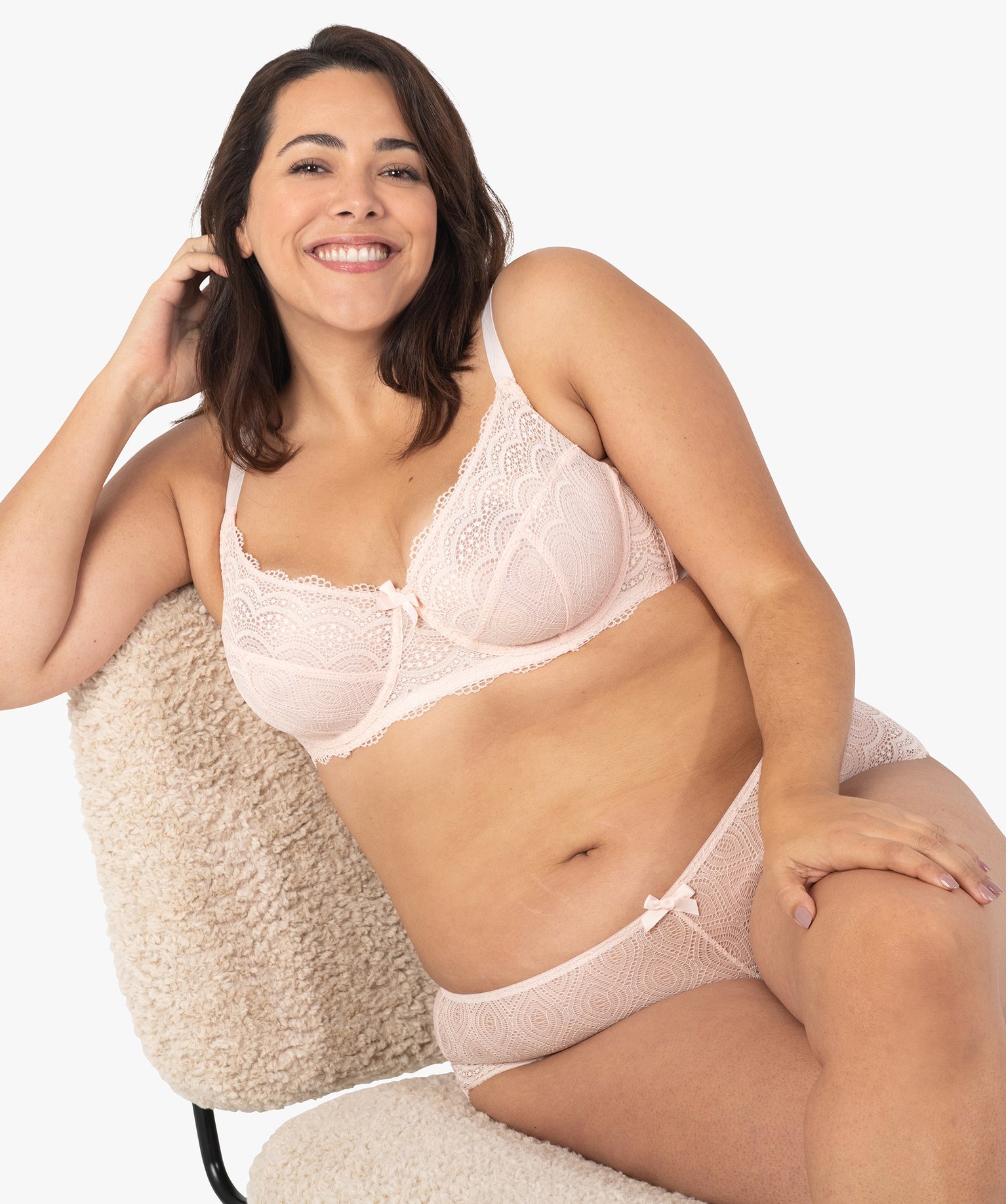 Shorty en dentelle et tulle femme grande taille rose | GEMO