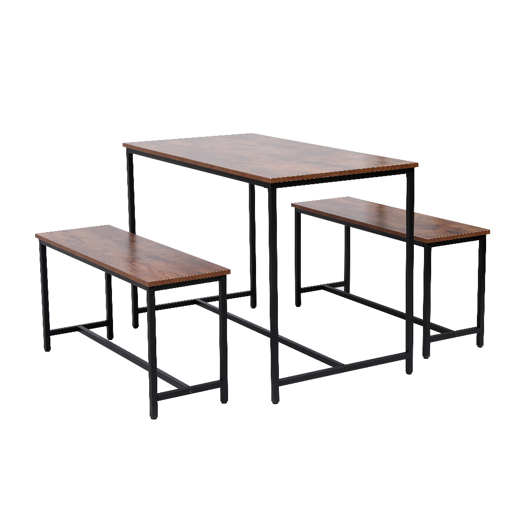 Happy Home Esszimmertischset Dining Set mit 1 Tisch & 2 Sitzbänken HWT55-HOL