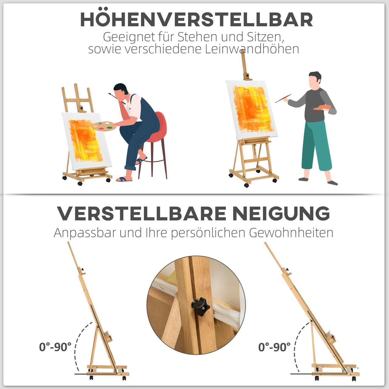 Vinsetto Staffelei Standstaffelei Klappbare Atelierstaffelei mit Rollen Holz