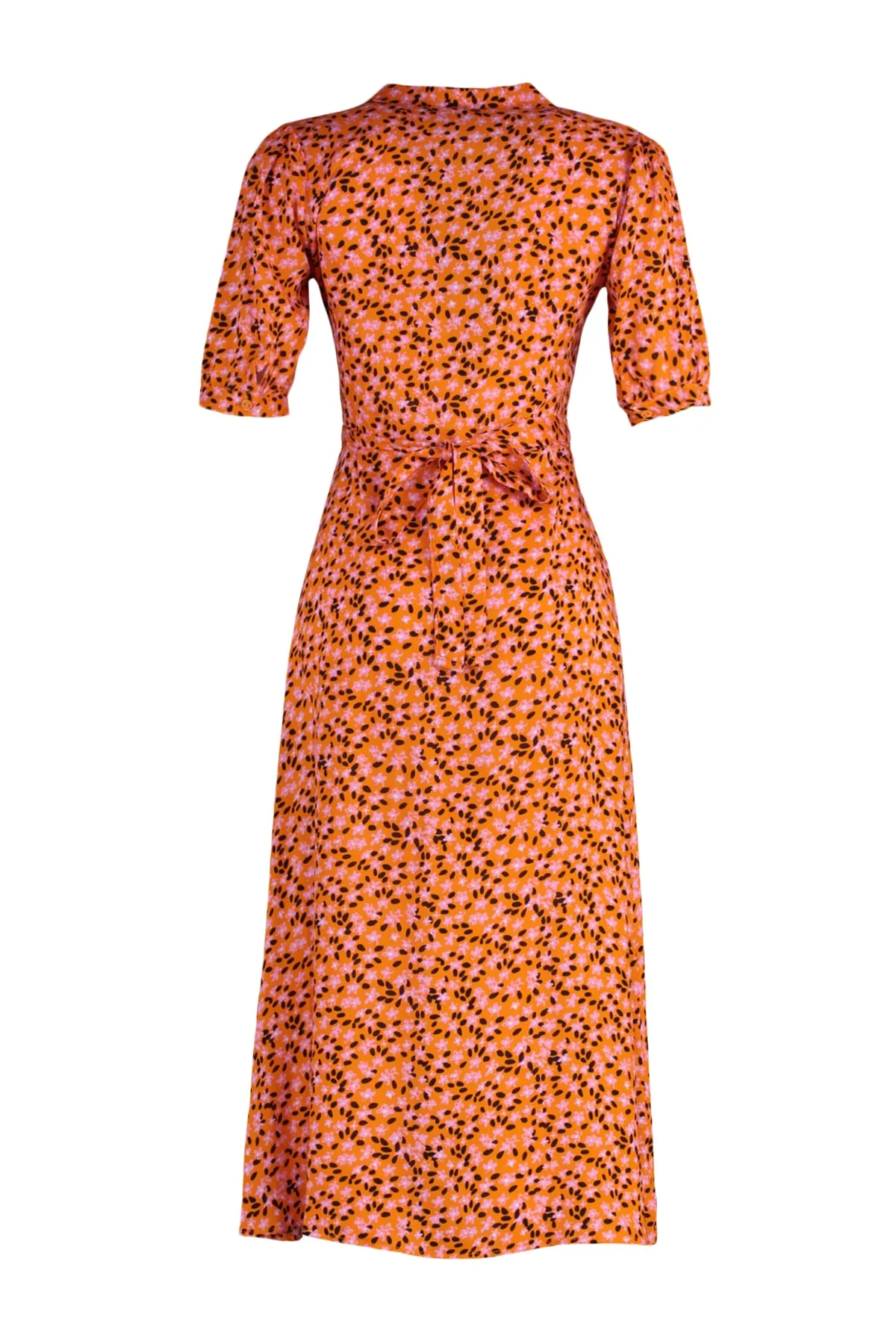 Trendyol Collection  Orangefarbenes, gewebtes Midi-Hemdkleid aus Viskose mit Blumendruck und Gürtel TWOSS20EL1559