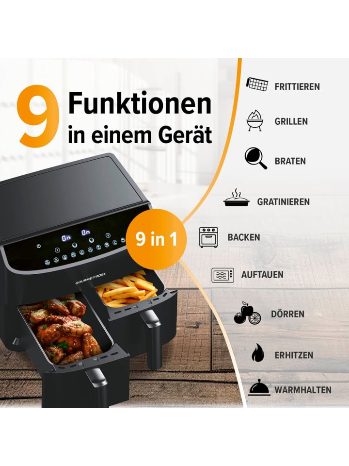 Gourmetmaxx GOURMETmaxx Heißluft-Fritteuse Doppelkorb - 2x 3,5 l - schwarz günstig kaufen onesize