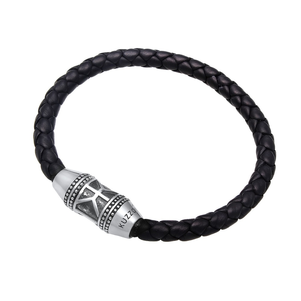 KUZZOI KUZZOI Bracelet Herren Leder Basic Magnet-Verschlu 925 Silber Bracelet