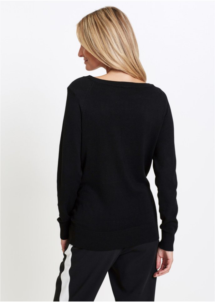 Long-Pullover mit Glitzersteinen