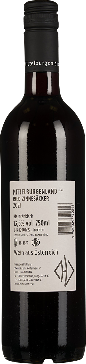 Hundsdorfer Blaufränkisch Ried Zinnesäcker 2021
