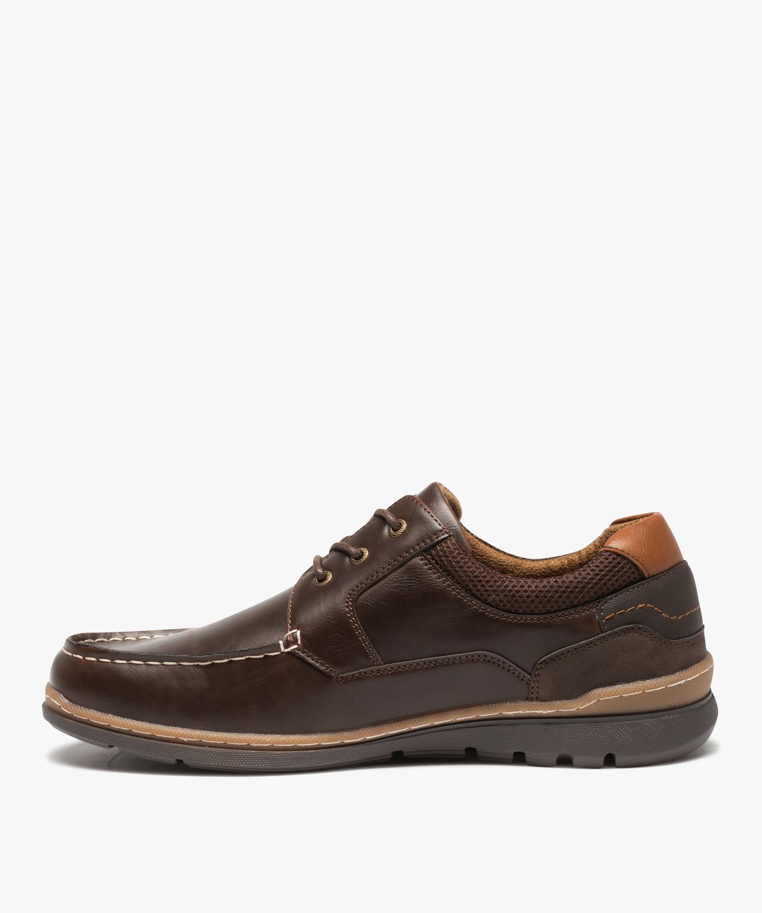 Chaussures bateau confort dessus uni fermeture lacets marron | GEMO