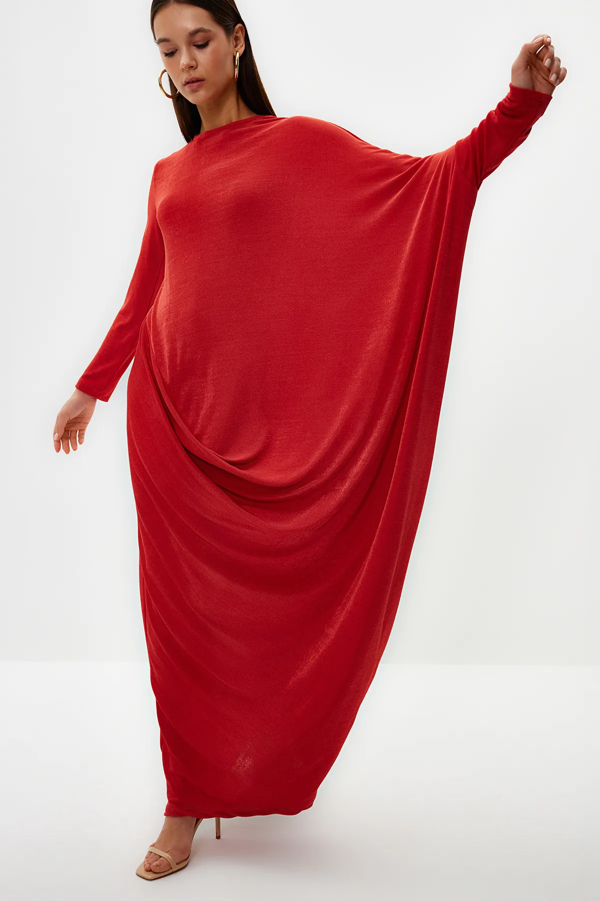 Trendyol Modest  Dusty Rose Stilvolles gestricktes Kaftan-Kleid TCTSS24EB00037