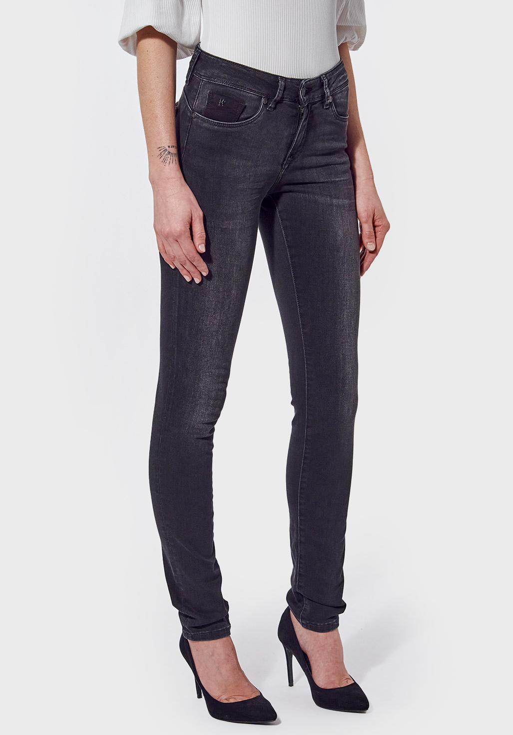 FLORR  Jean slim femme noir effet délavé