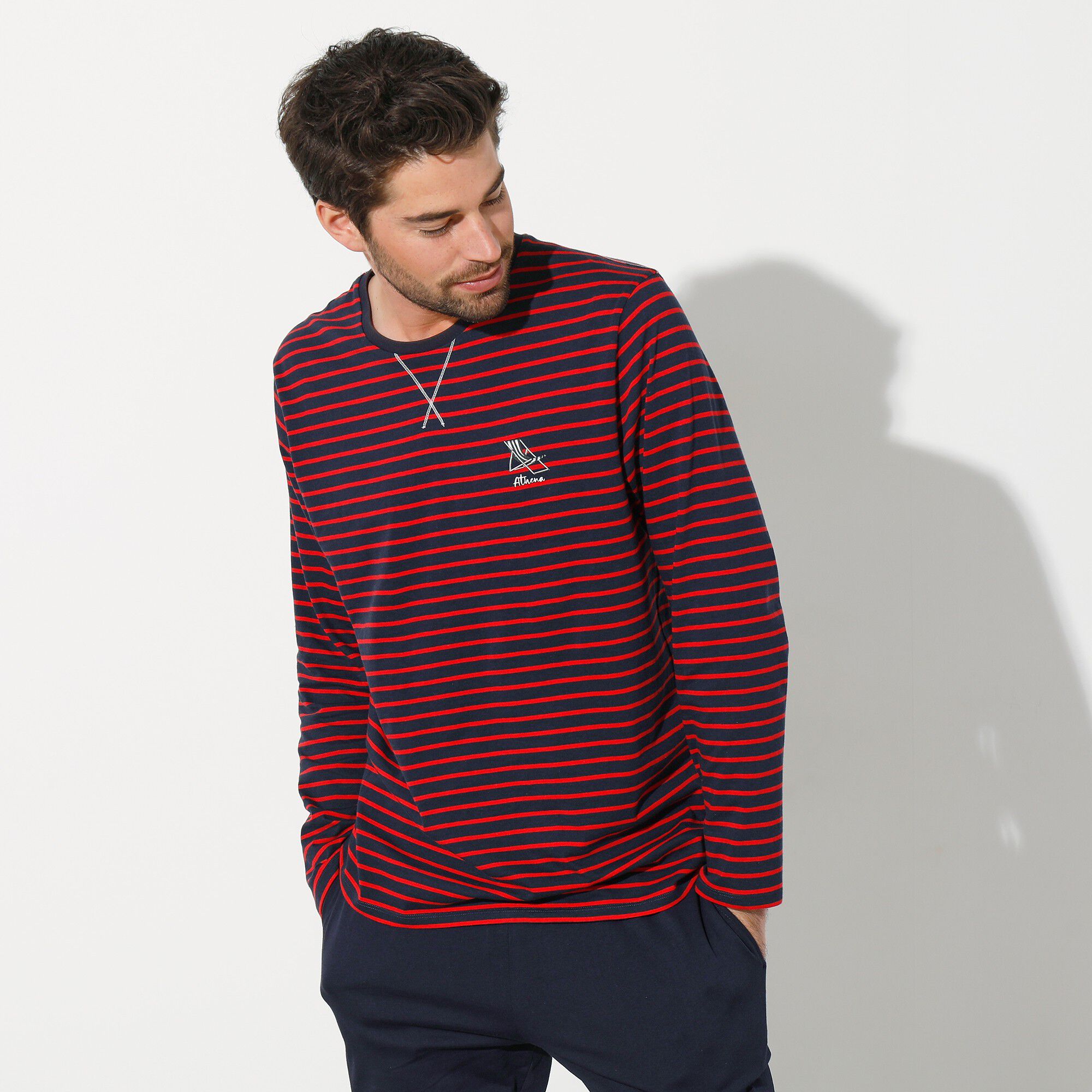 Pyjama long rayures manches longues Athena