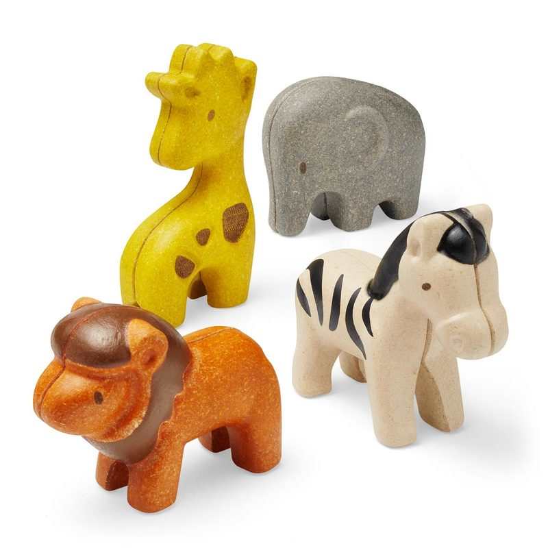 Set de 4 animaux de la savane en bois Oxybul