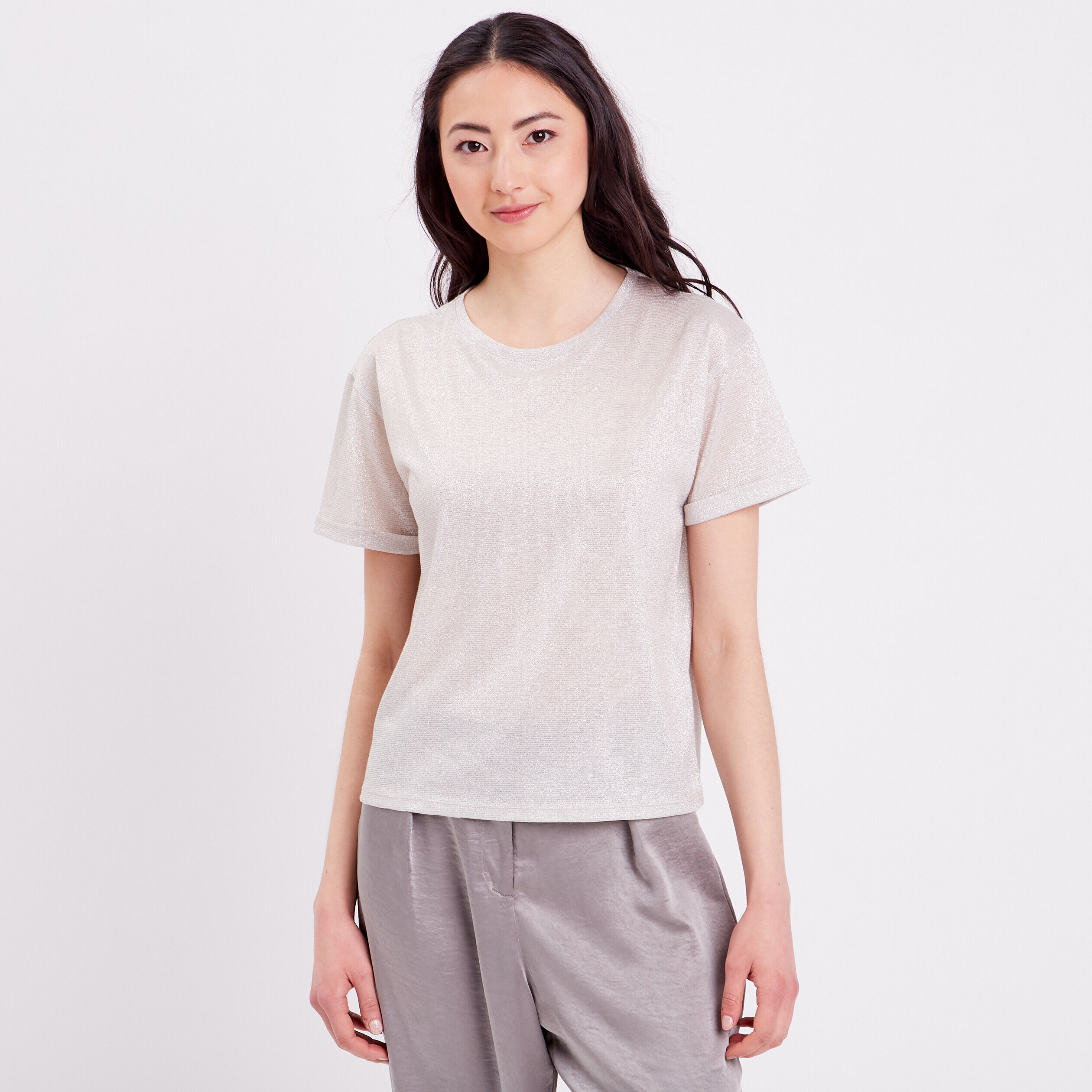T-shirt fluide fils métallisés ecru femme | Cache Cache