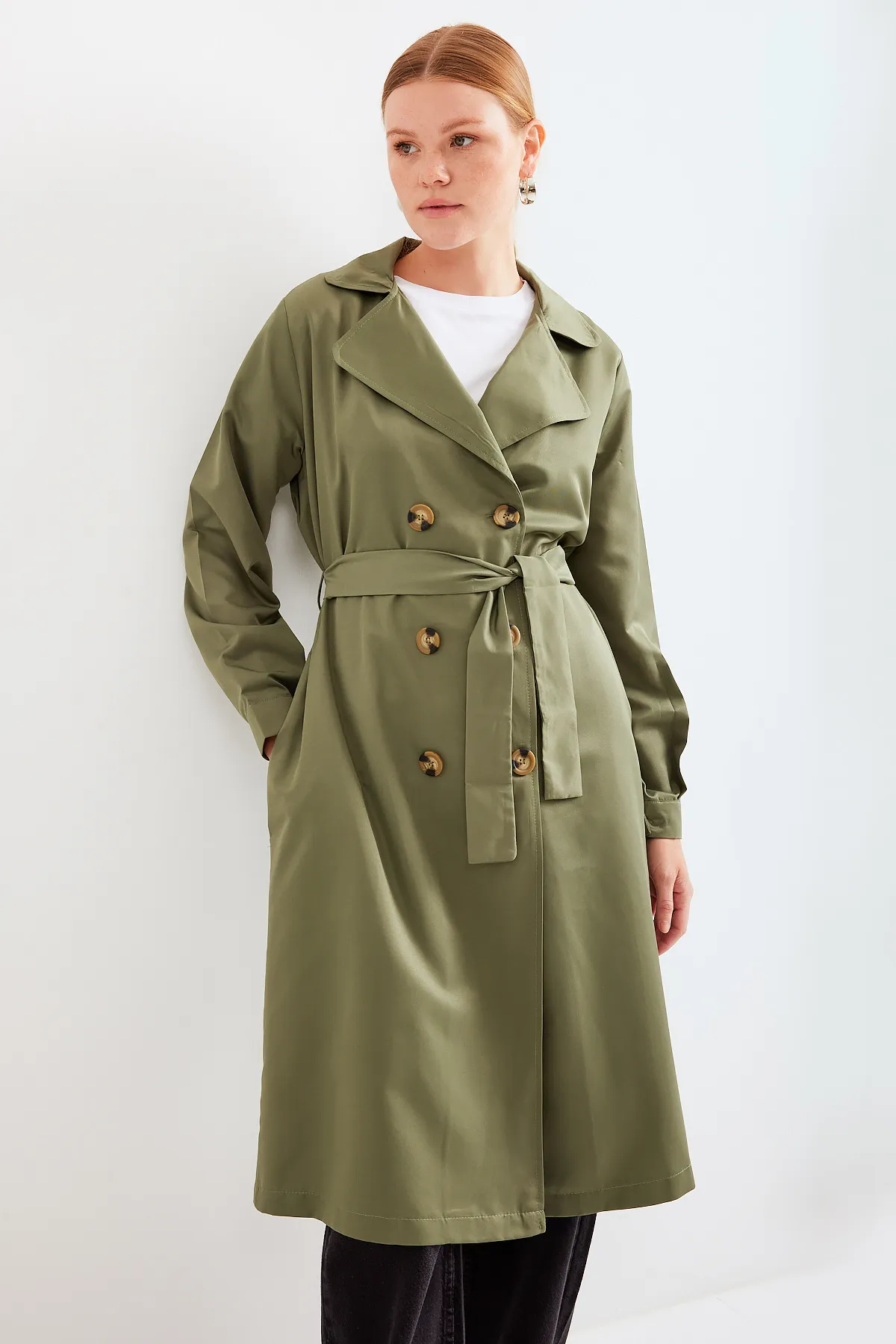Bigdart  5853 Zweireihiger Trenchcoat mit Kragen – Khaki