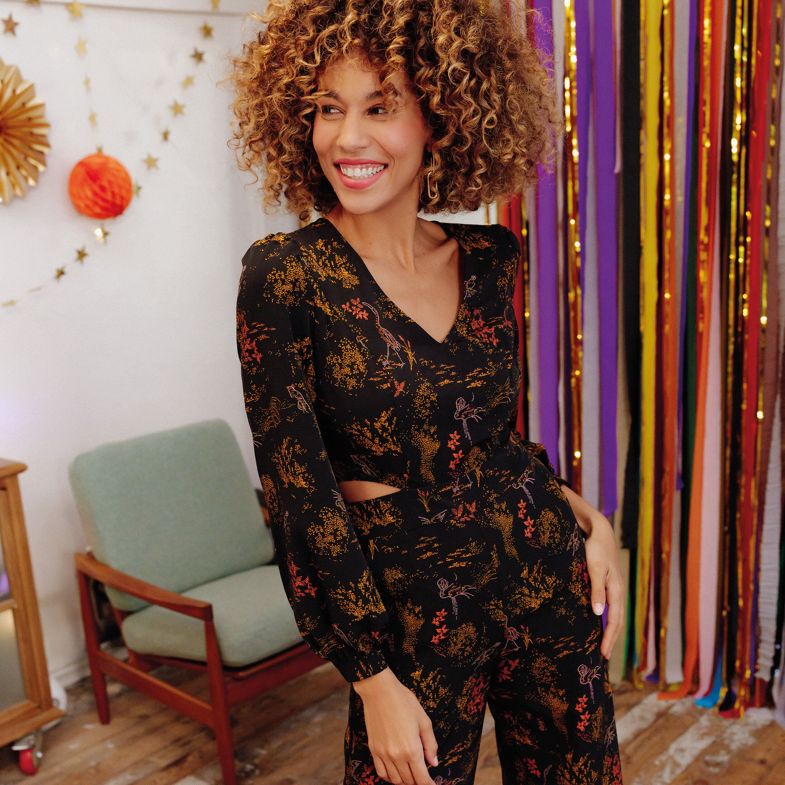 Combinaison pantalon à fentes noir femme | Cache Cache
