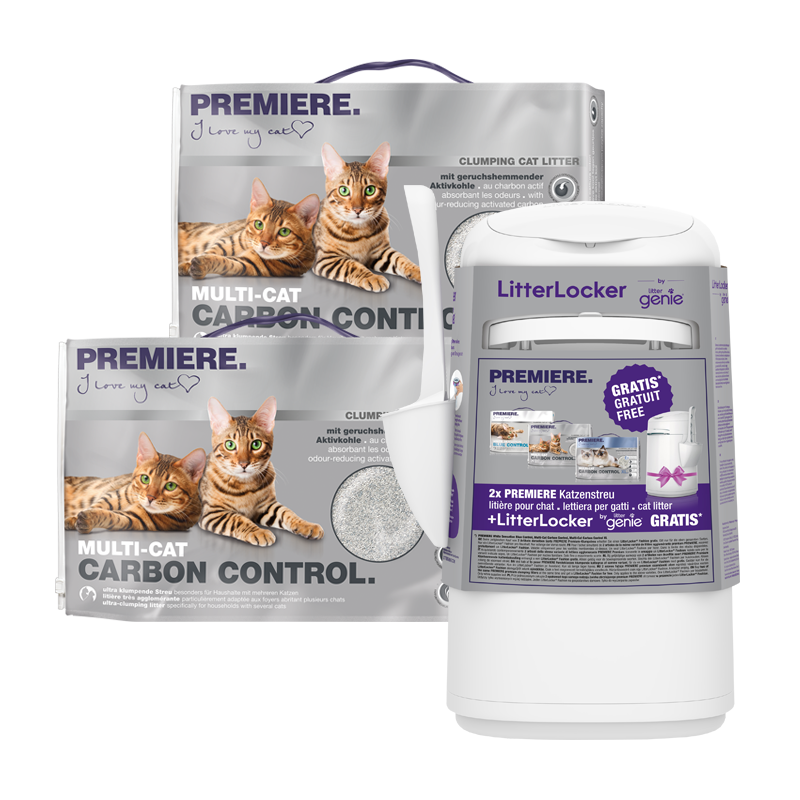 PREMIERE Katzenstreu PREMIERE Multi-Cat Klumpstreu 2x12 l + Gratis LitterLocker Genie