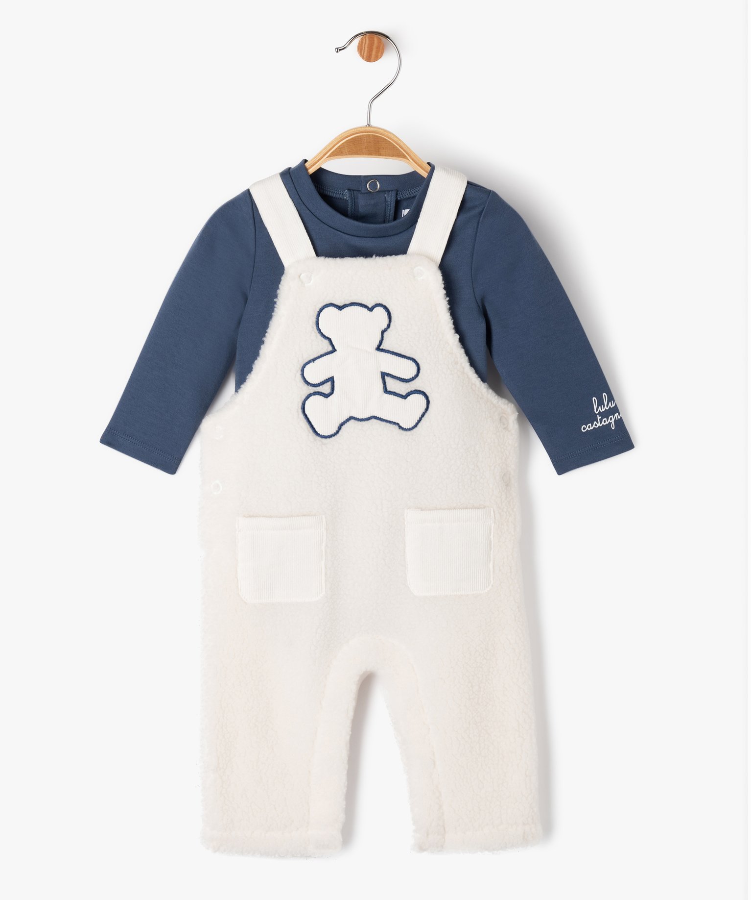 Ensemble 2 pièces salopette + body bébé Garçon - LuluCas... gris | GEMO