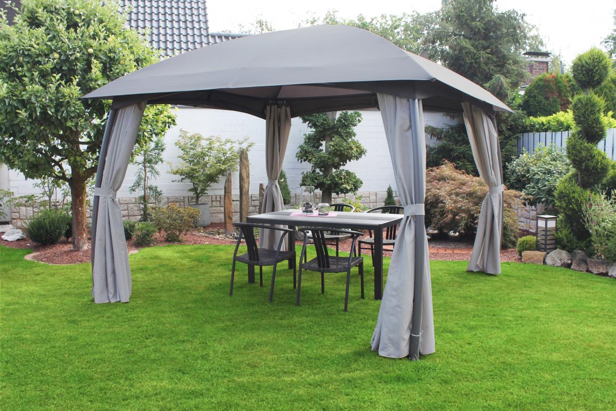 LECO Pavillon Milena – formschöner Gartenpavillon 3,3 x 3,3 m mit verschließbaren Seitenteilen – anthrazit/grau