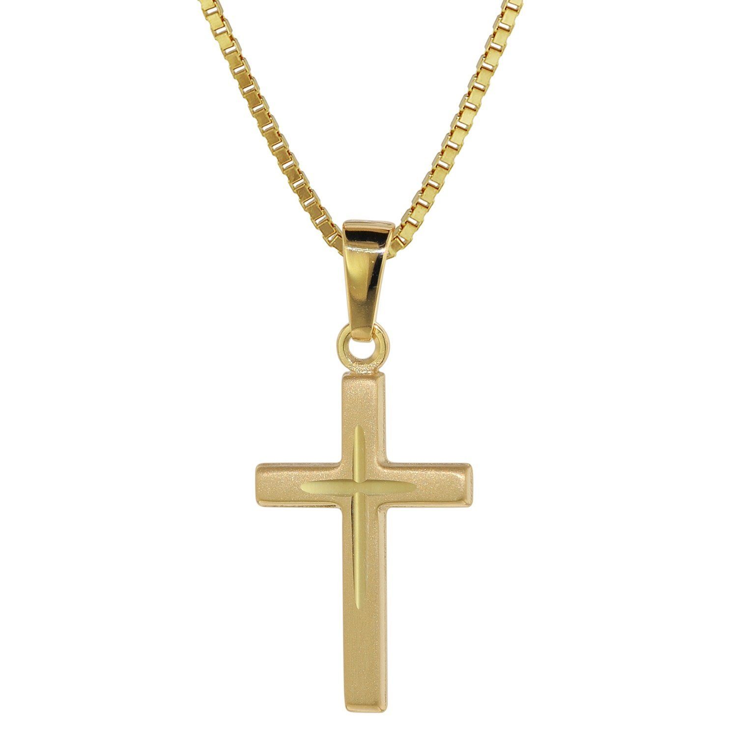 trendor Kette mit Anhänger Kreuz-Anhänger Gold 585 (14 Kt) + Plattierte Kette