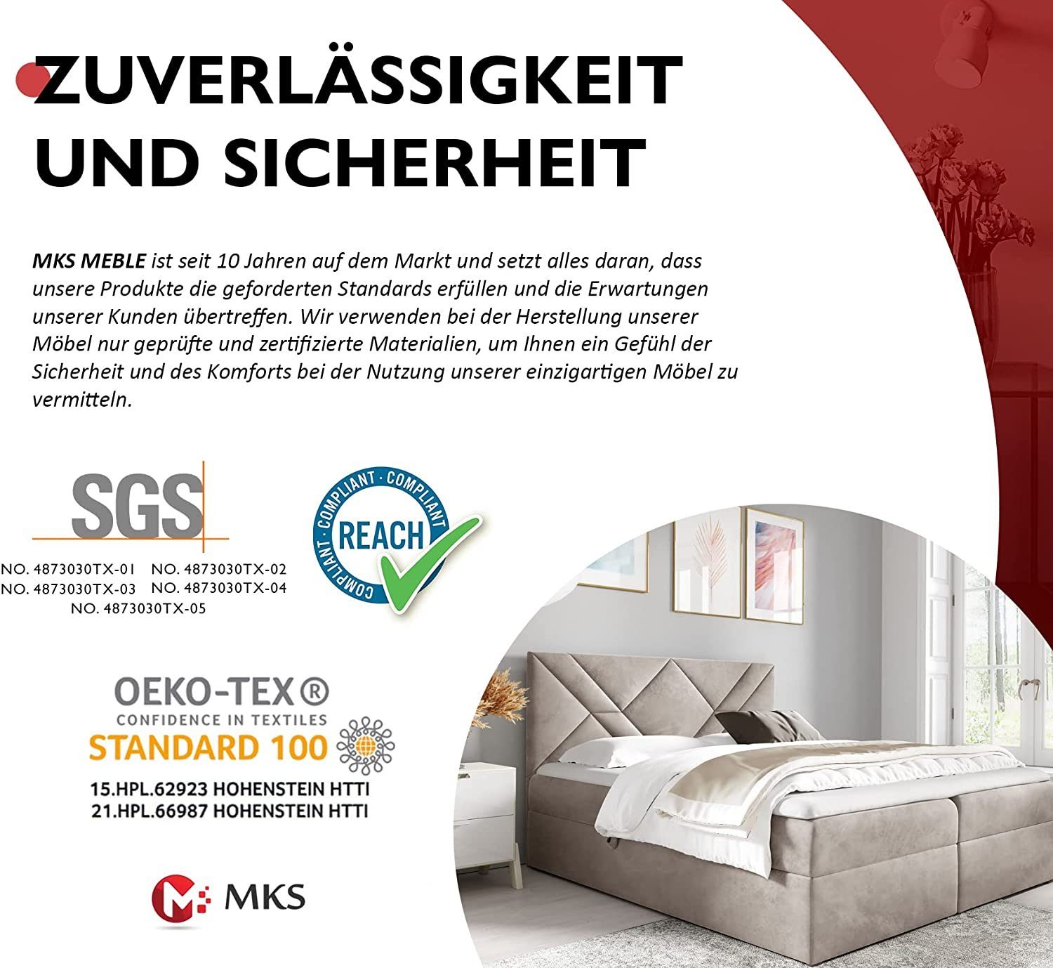 MKS MÖBEL Boxspringbett STELLE 6, Doppelbett, Multipocket-Matratze