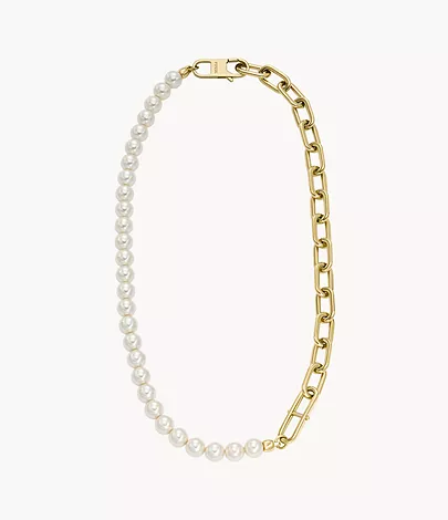 Fossil Kette Heritage Pearl D-Link Edelstahl goldfarben