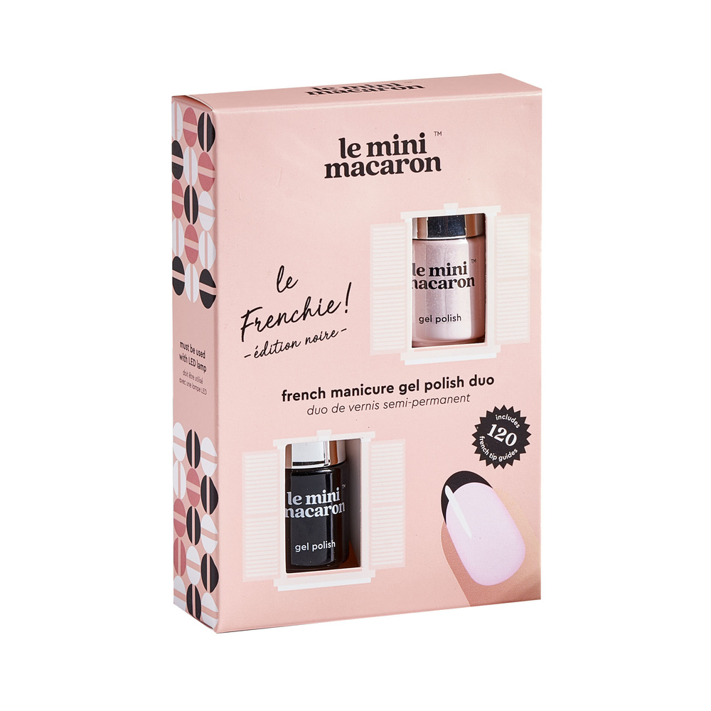 Le Mini Macaron Le Frenchie - Edition noire Duo de vernis semi-permanents et stickers pour realiser une french manucure