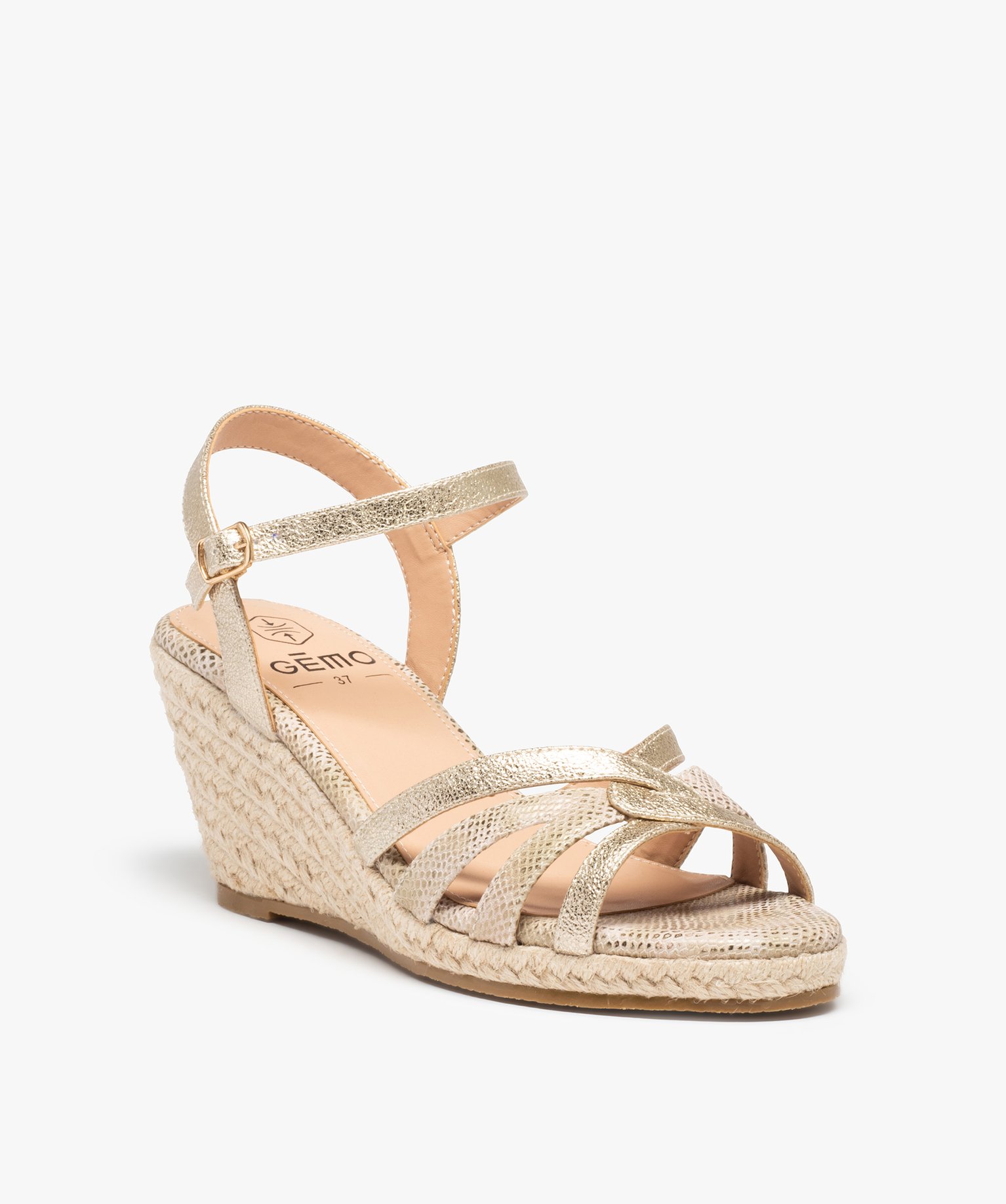 Sandales femme compensées à fines brides métallisées or | GEMO