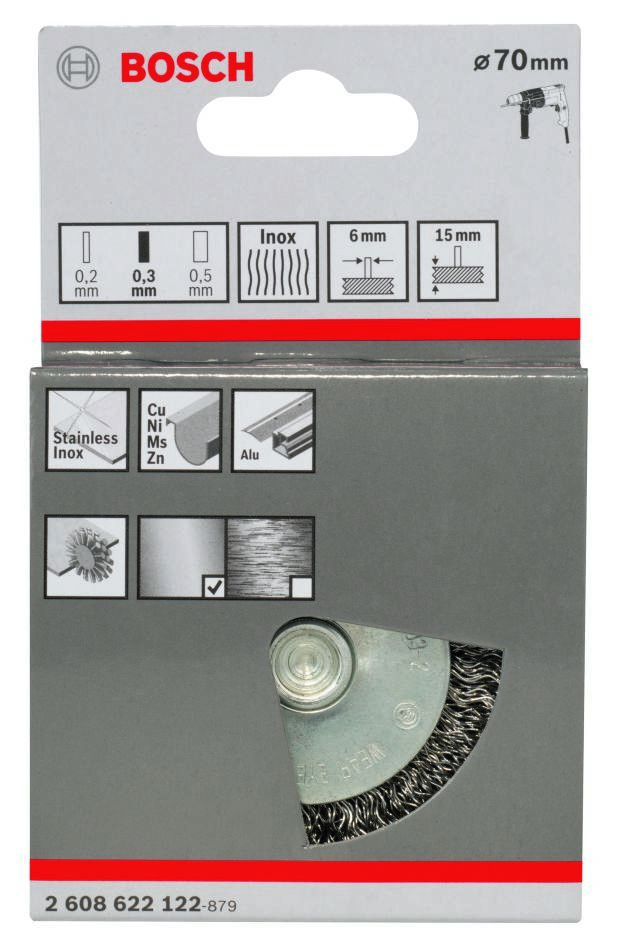 Bosch Blauw Accessoires 2608622122 Schijfborstel 70 mm gegolfd 6 mm schacht Roestvrij