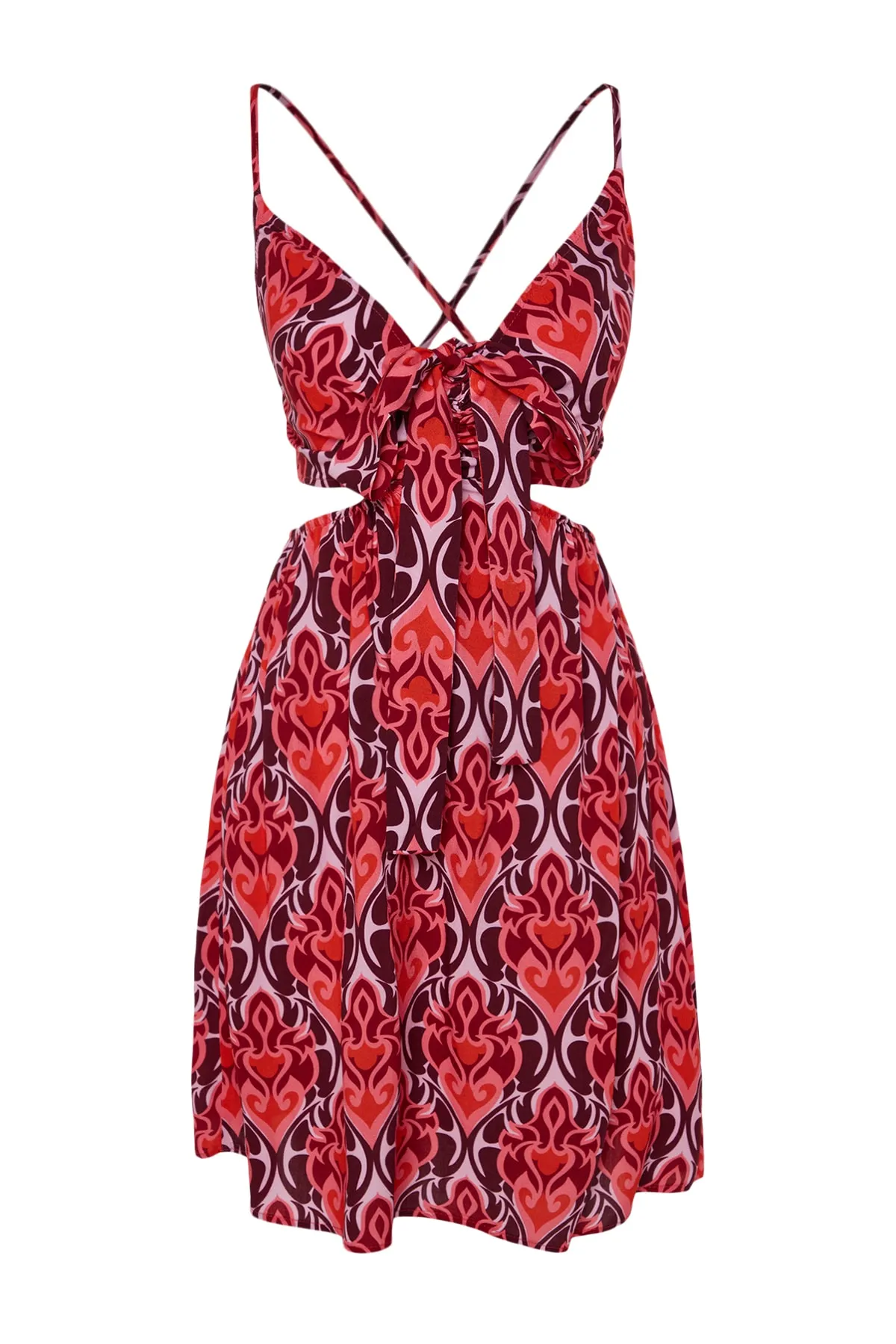 Trendyol Collection  Geblümtes, gewebtes Mini-Strandkleid mit Cut-out/Fensterausschnitt TBESS23EL00204