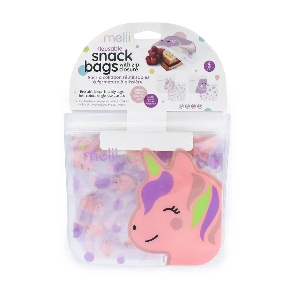Melii Wiederverwendbare Snackbeutel – Einhorn, Katze