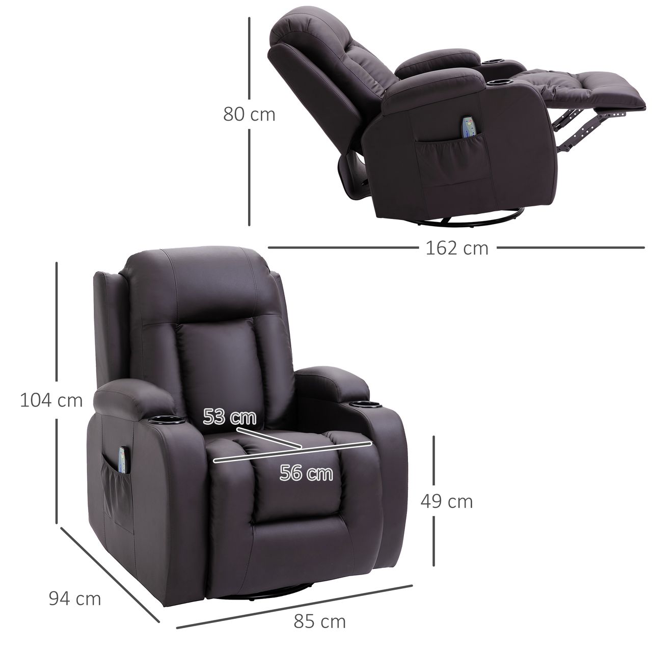 HOMCOM Massagesessel Fernsehsessel Relaxsessel mit Wärmefunktion, Liegefunktion