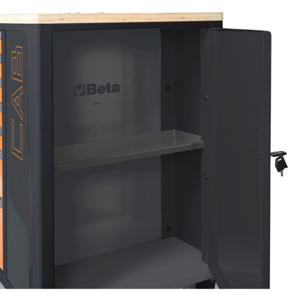 Banco de trabajo móvil Beta 024004473 con 7 cajones y armario con cerradura, 588x367 mm - rojo, 82 kg