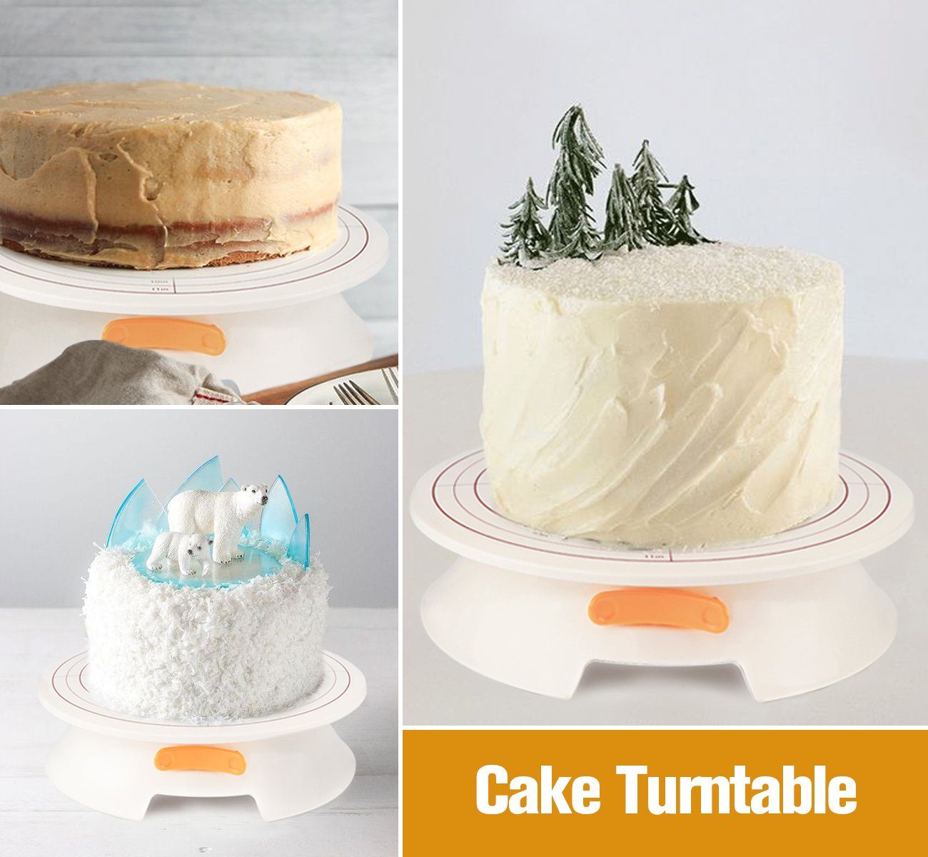 Homewit Tortenplatte Kuchenplatte Drehbar Abschließbar 30cm Tortenständer Kuchen Drehteller, (Set, 1-tlg., mit 2 Winkelpalette, 3 Icing Smoother), für Backen Gebäck, Zuckerguss, Mustern