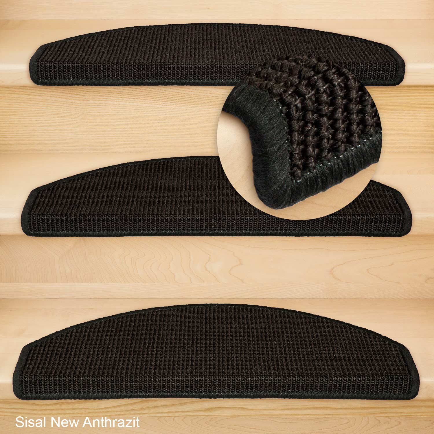 Stufenmatte Stufenmatten Sisal New Halbrund Anthrazit 14 Stück, Metzker®, halbrund, Höhe: 6 mm, 14 Stück im Set - Anthrazit