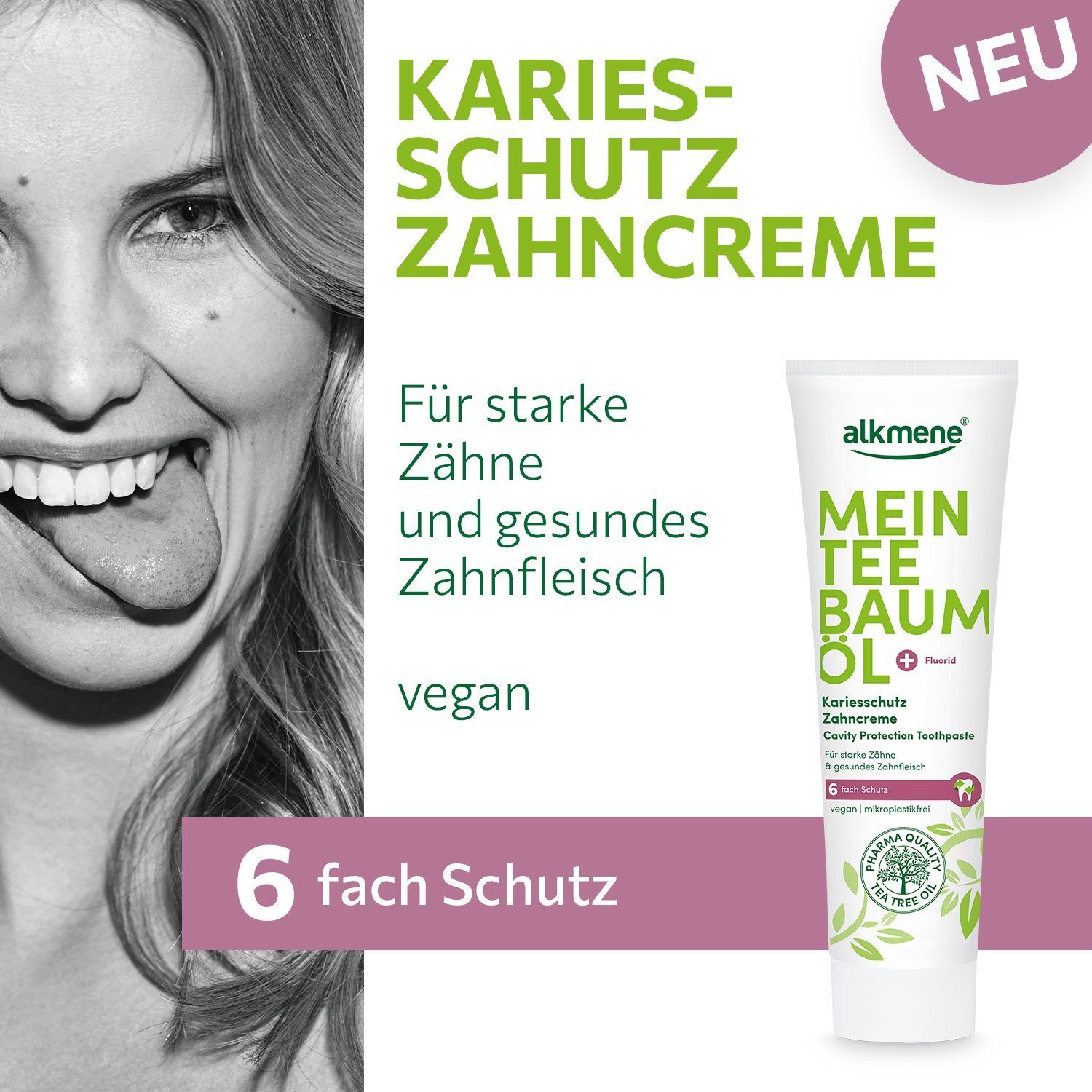 alkmene Zahnpasta 2x Teebaumöl Kariesschutz Zahncreme mit 6fach Schutz - Zahnpasta vegan, (2-St)