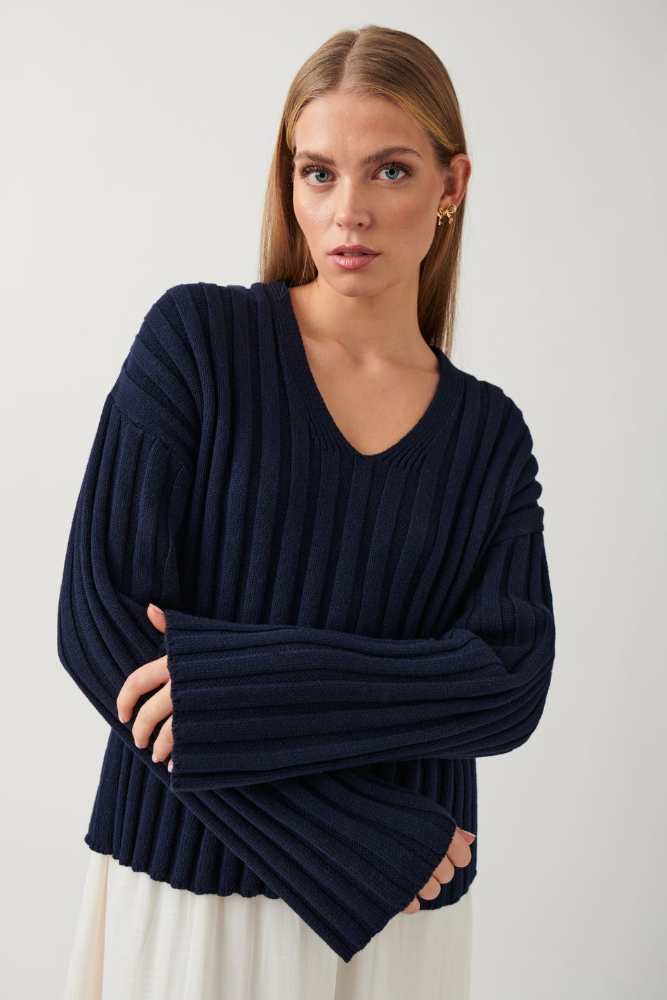 V-neck knitted sweater