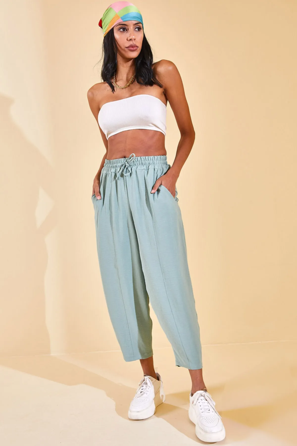 XHAN  Mintgrüne Slouchly-Hose mit elastischem Bund für Damen 2YZK5-12595-58