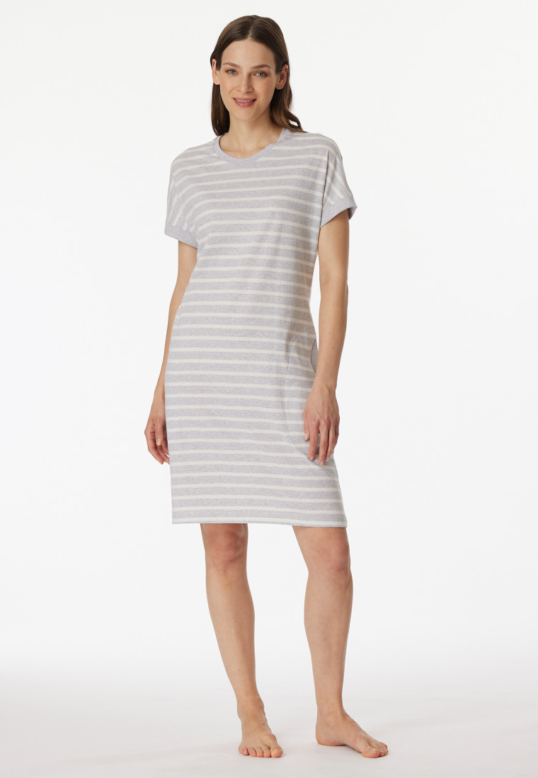 Sleepshirt kurzarm Streifen silbergrau-meliert - Casual Essentials