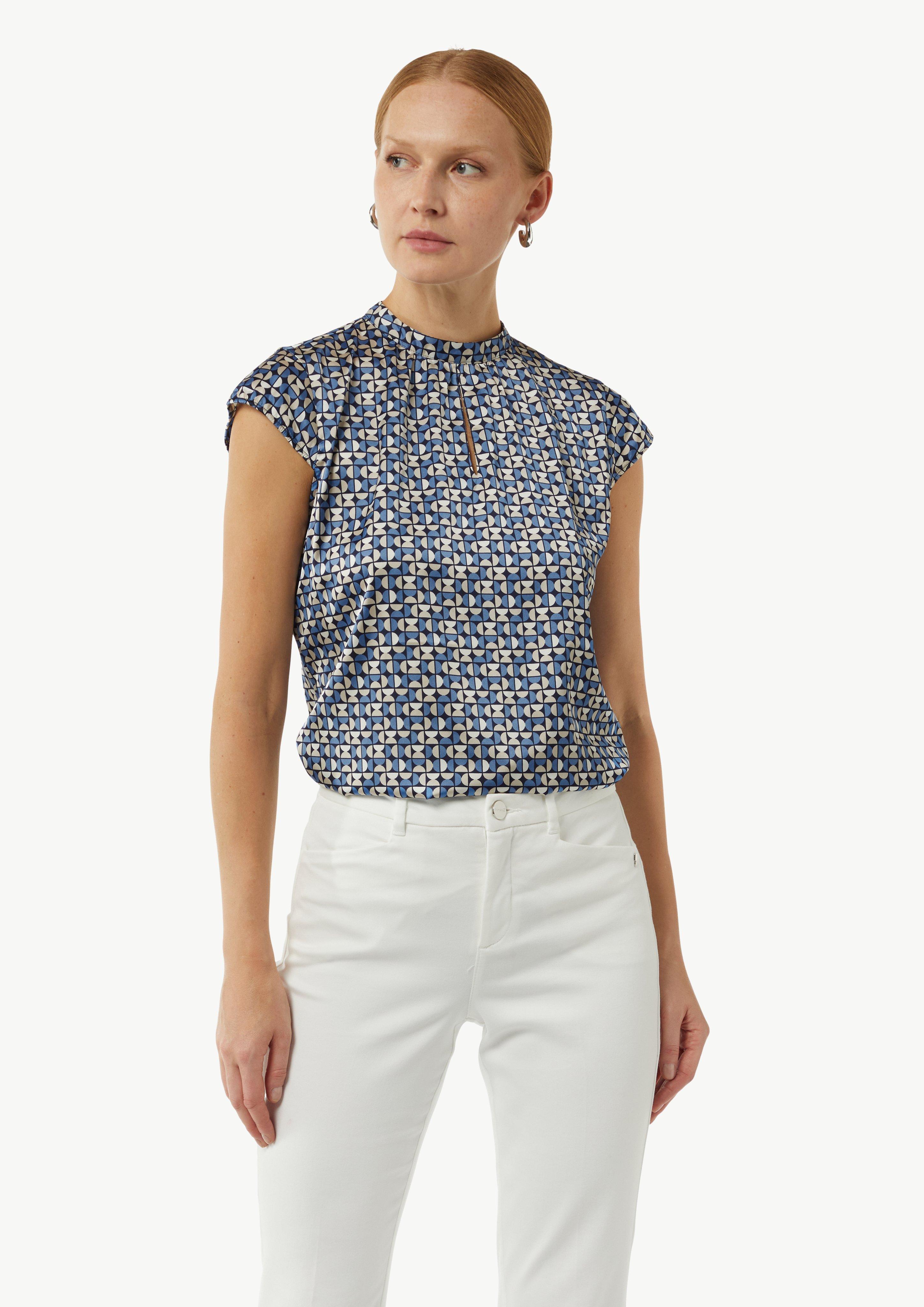 Gemusterte Satin-Bluse mit Raffung - navy