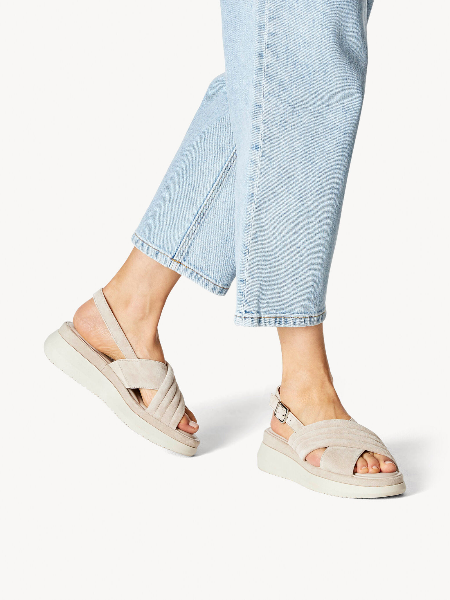 Sandale à talon en cuir - beige