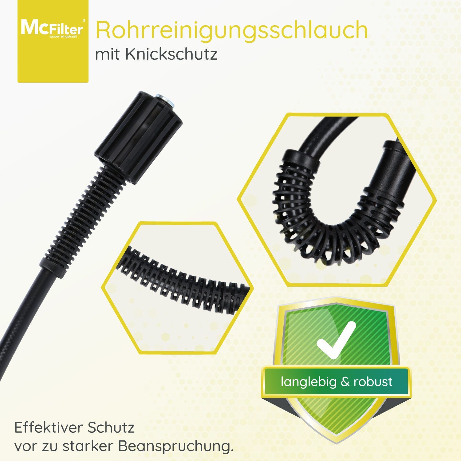 McFilter Hochdruckschlauch Rohrreinigungsschlauch, 10m, 160 bar, kompatibel mit Kärcher, K2, K3, K4, K5, K6, Hochdruckreiniger, inkl. Adapter, Düsen starr + rotierend
