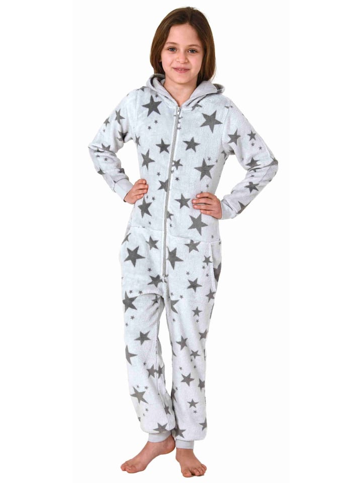 NORMANN Jumpsuit Overall Schlafanzug Pyjama langarm Sterne - 70322 in grau günstig kaufen