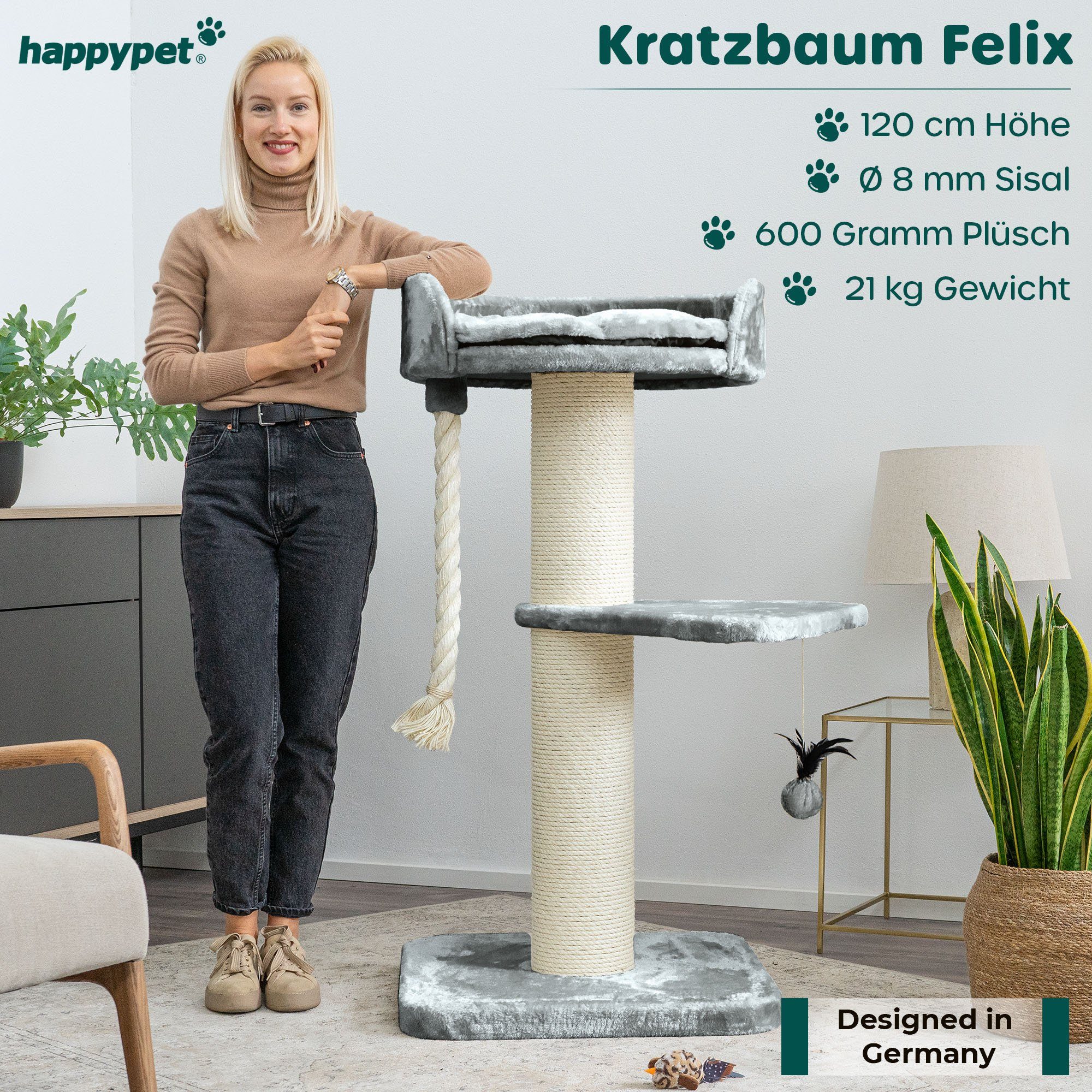Happypet Kratzbaum MC1200, Gesamthöhe: ca. 120 cm, Kratztau: Länge ca. 60 cm, Ø ca. 4 cm