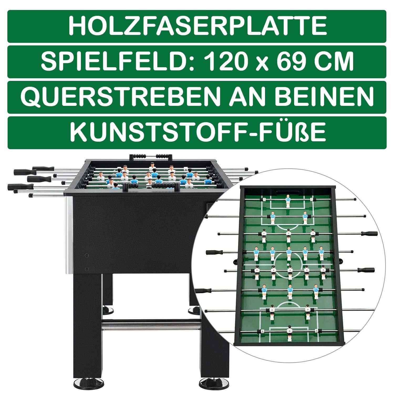 ArtSport Kickertisch Wuzzler, mit Punktezähler, Getränkehalter, höhenverstellbare Füße, 2 Bälle