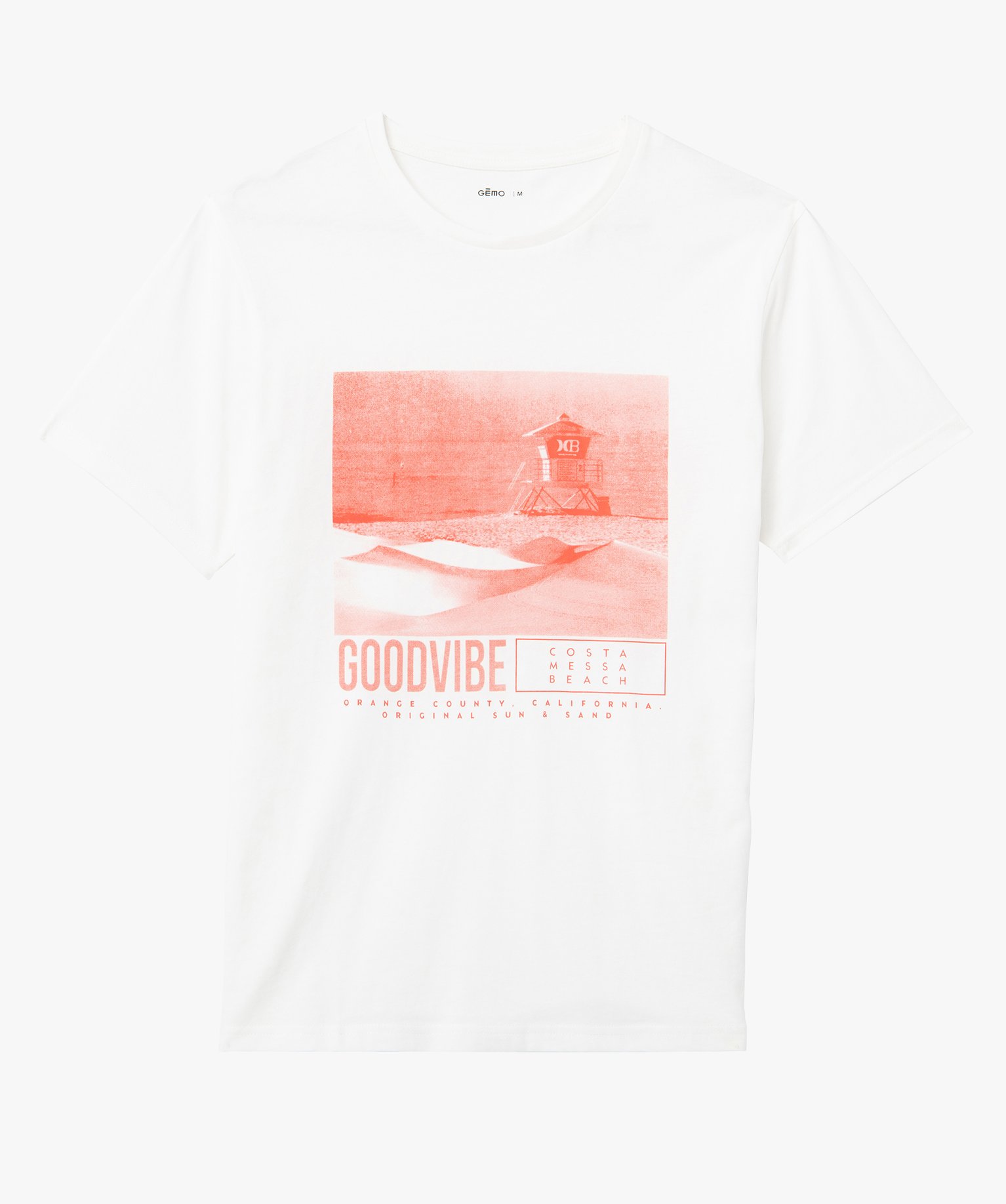 Tee-shirt homme à manches courtes motif plage californienne ecru | GEMO