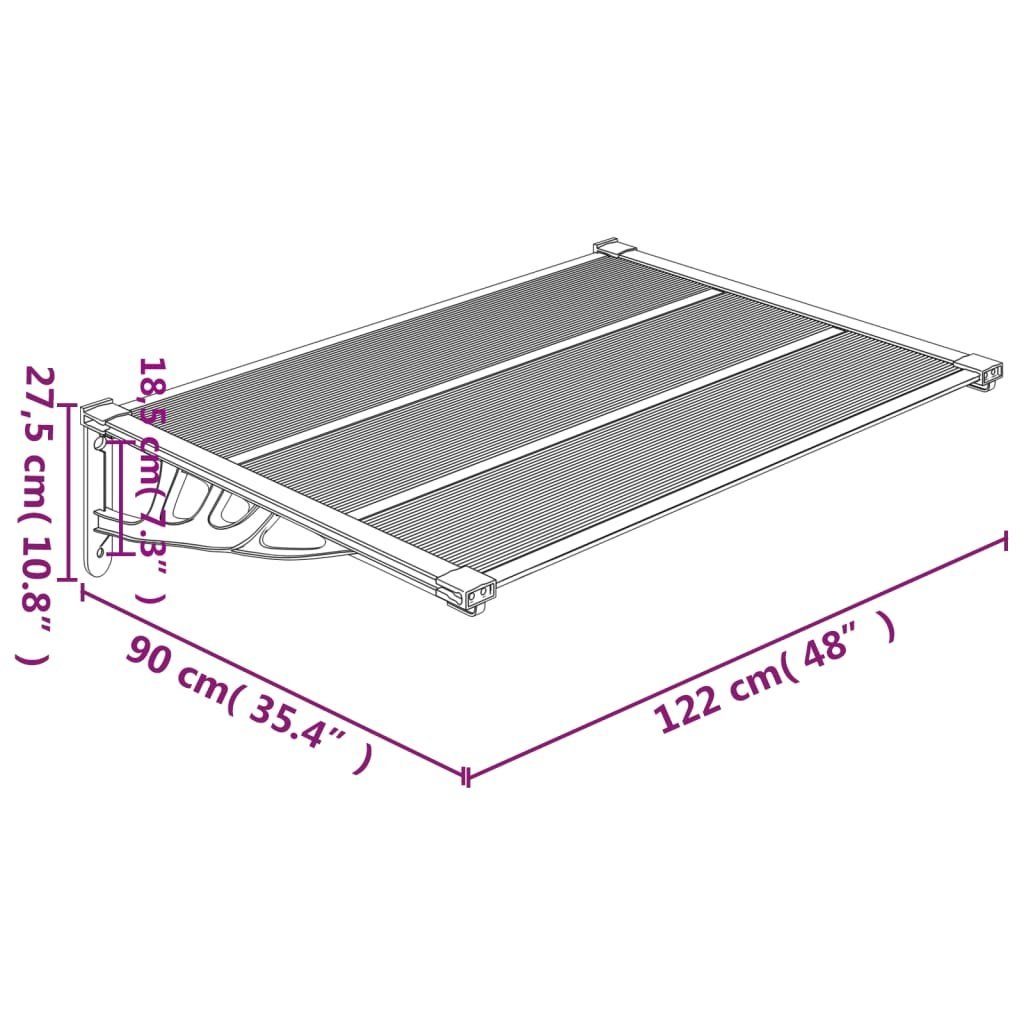 vidaXL Markise Türvordach Schwarz und Transparent 122x90 cm Polycarbonat