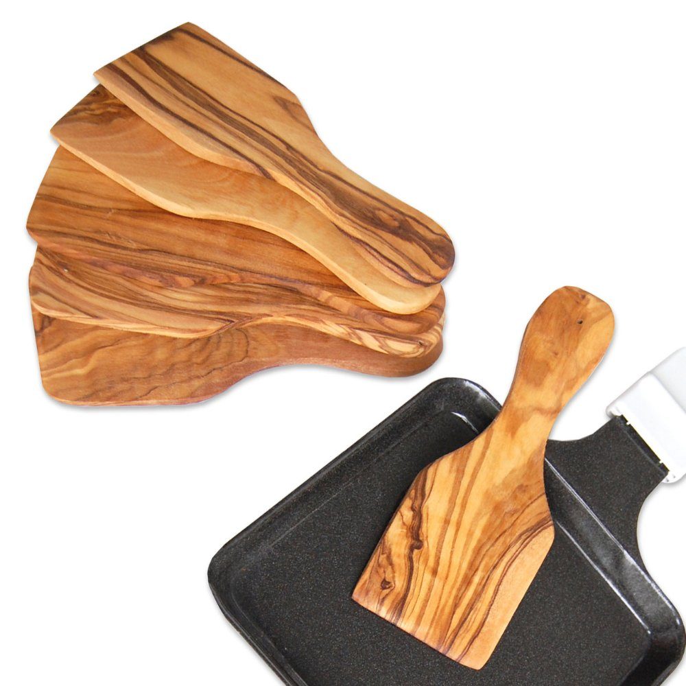 Olivenholz-erleben Raclettepfännchen Raclette-Schaber aus Olivenholz - 6er Set, (6-tlg), antibakterielle Wirkung