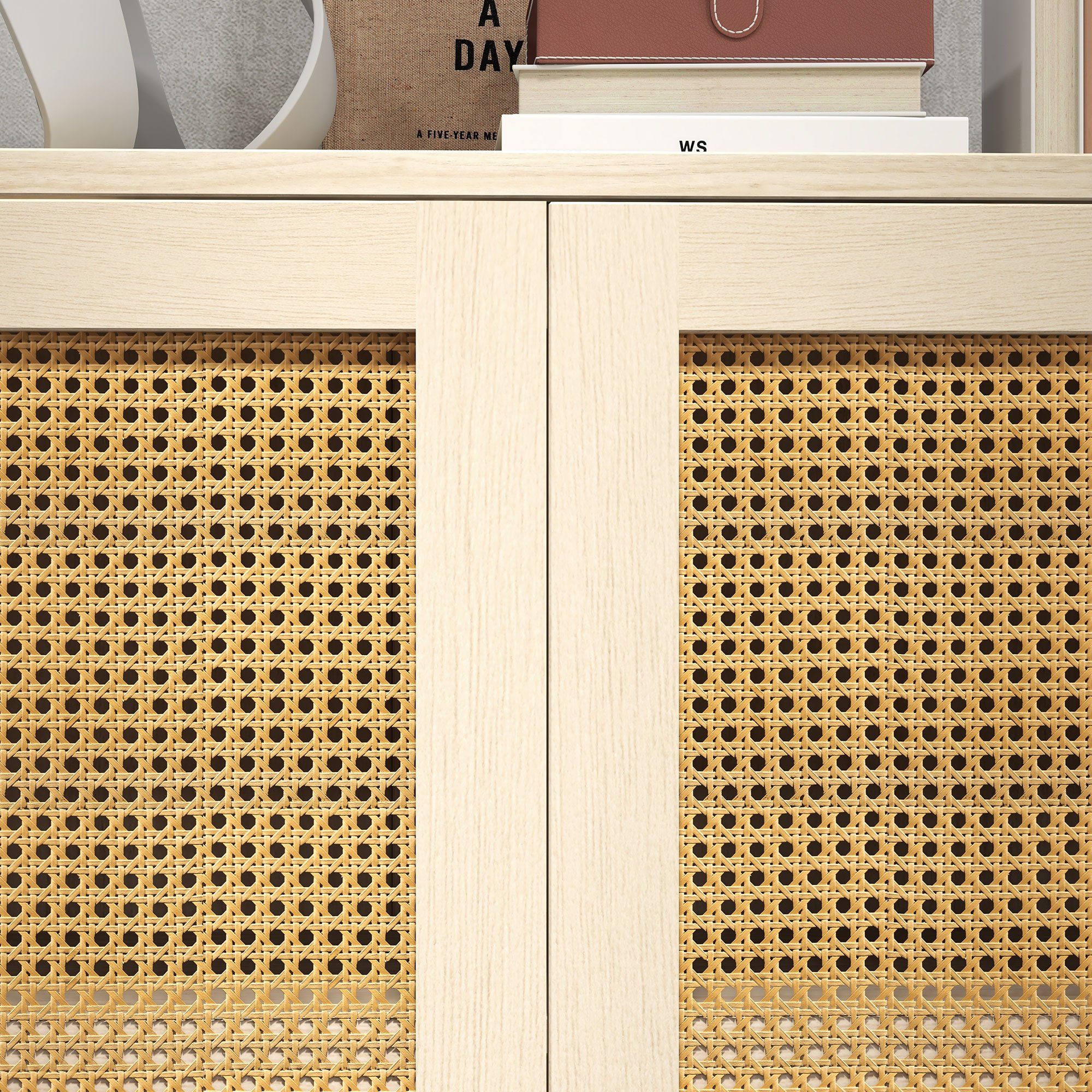 HOMCOM Highboard Aufbewahrungsschrank mit 3 Regalen, Doppeltür, für Wohnzimmer (Küchenschrank, 1 St., Sideboard), Kippsicheres Design