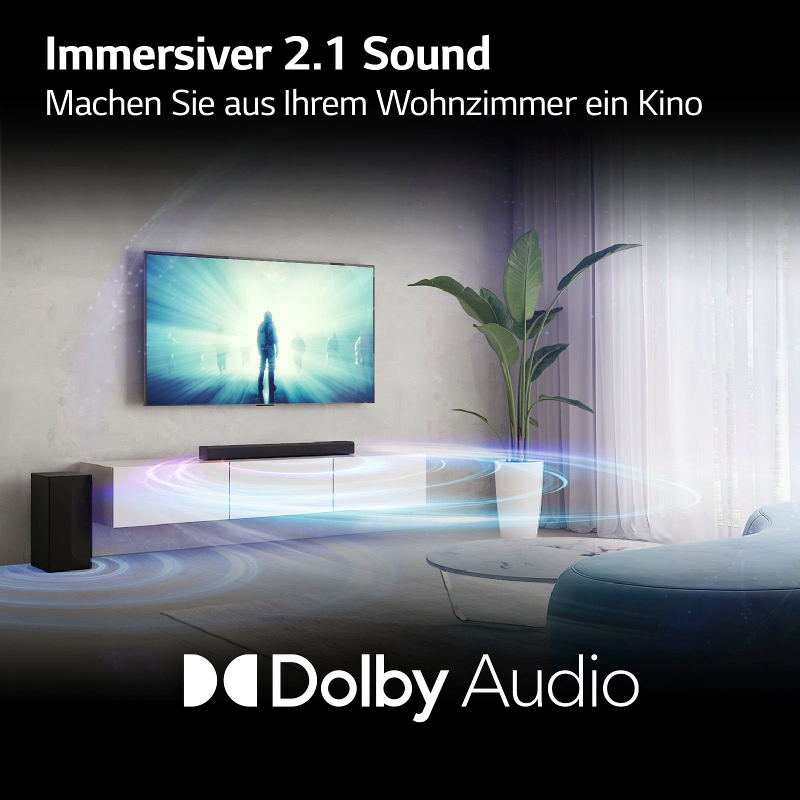 LG DS40Q 2.1 Soundbar (Bluetooth, 300 W, AI Sound Pro,Hi Res Audio,TV Soundmode Share,kabelloser Subwoofer)