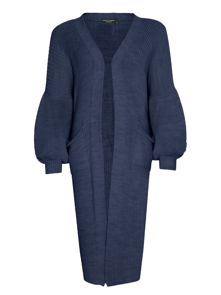 SASSYCLASSY Lang Cardigan mit Taschen in Jeansblau günstig kaufen
