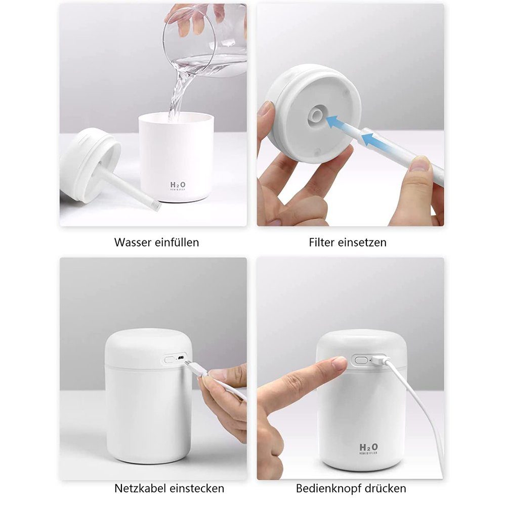 GelldG Luftbefeuchter Luftbefeuchter, Mini USB Ultraschall Humidifier mit 300ml Wassertank